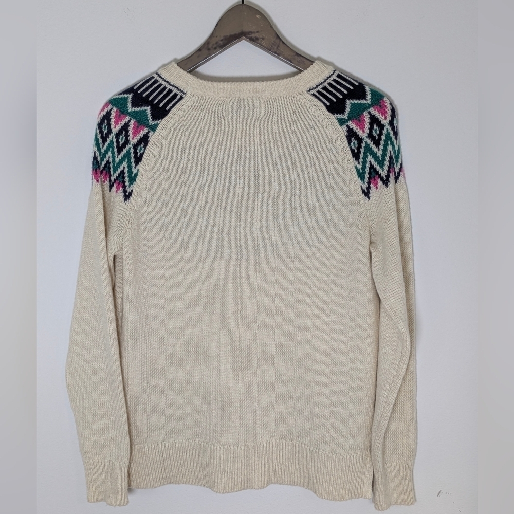 Old Navy NEW Women eggshell-white black pink green Cotton Peacock Sweater Size S - Picture 4 of 9